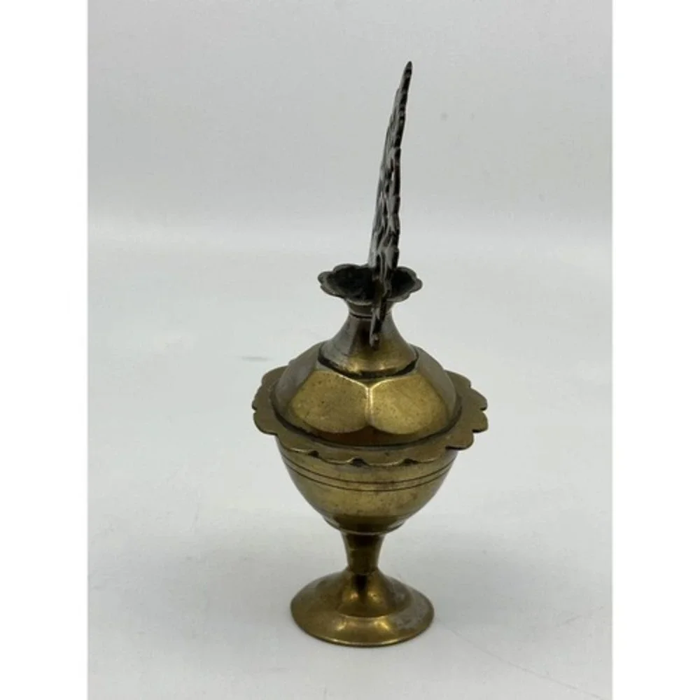 Unbranded Kohl‎ Pot Surmadani Vintage Gold Good Brass Ornate Filigree Wand